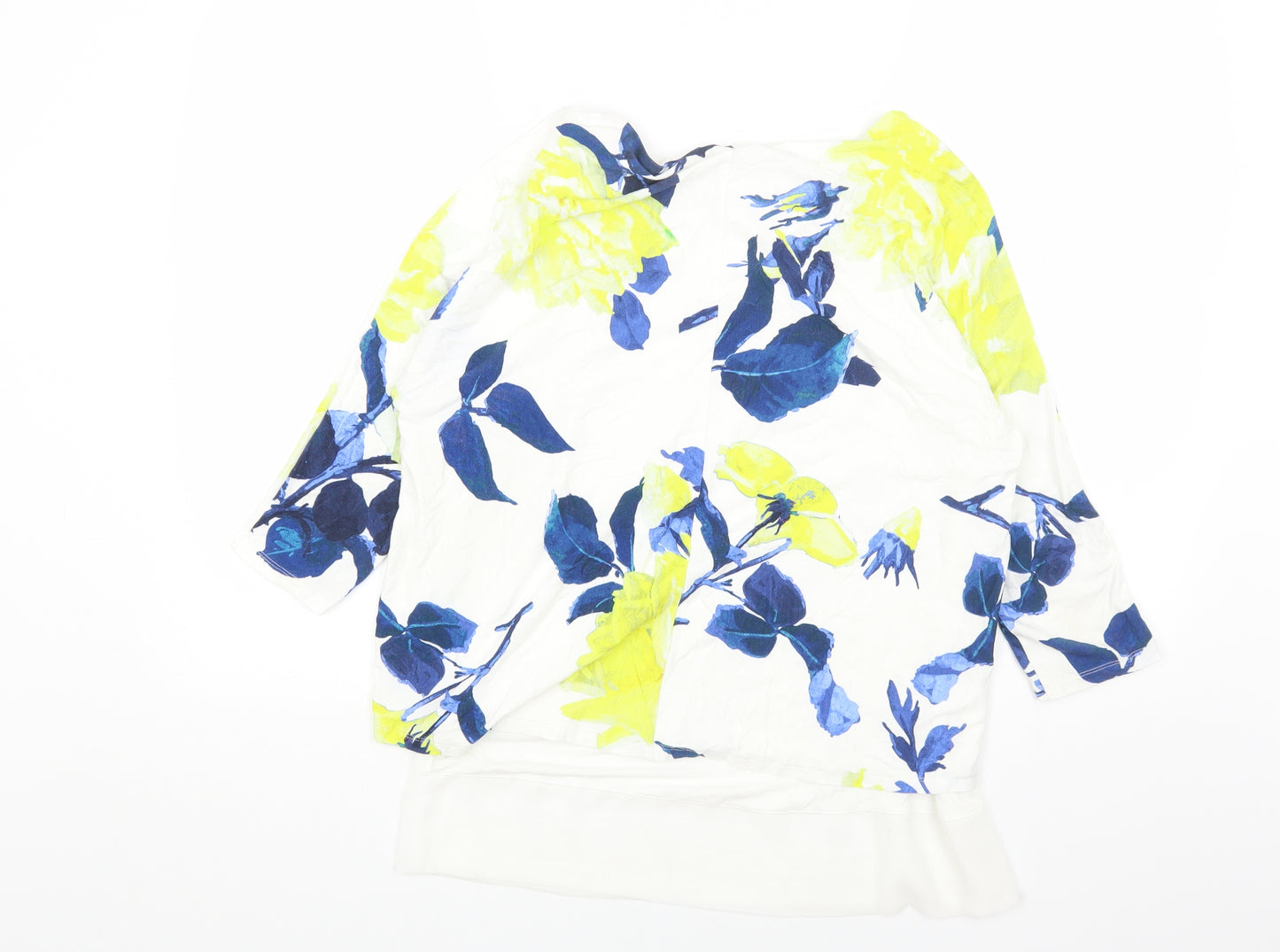 Phase Eight Womens White Floral Cotton Basic Blouse Size 12 Scoop Neck