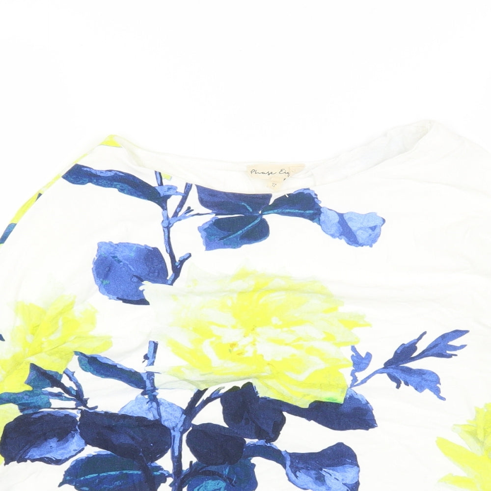 Phase Eight Womens White Floral Cotton Basic Blouse Size 12 Scoop Neck