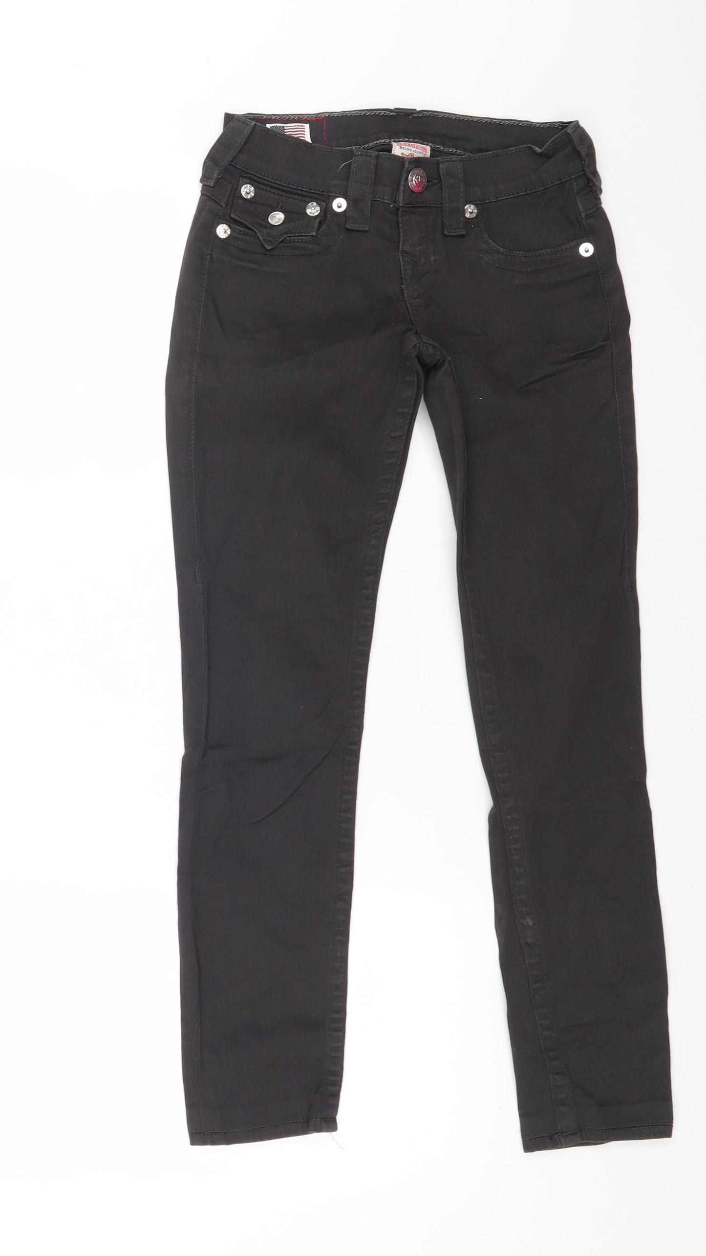 True Religion Womens Black Cotton Straight Jeans Size 24 in L25 in Regular Button
