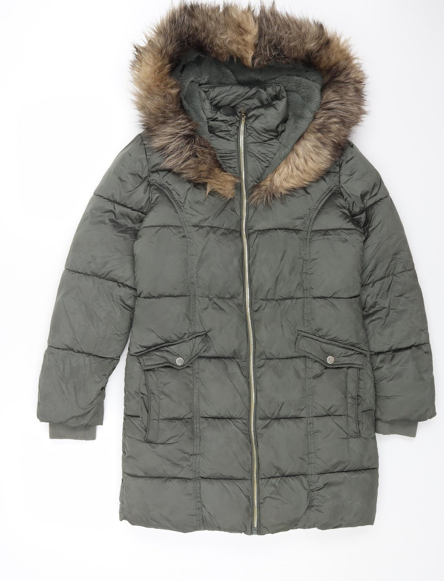 NEXT Girls Green Parka Coat Size 12 Years Zip