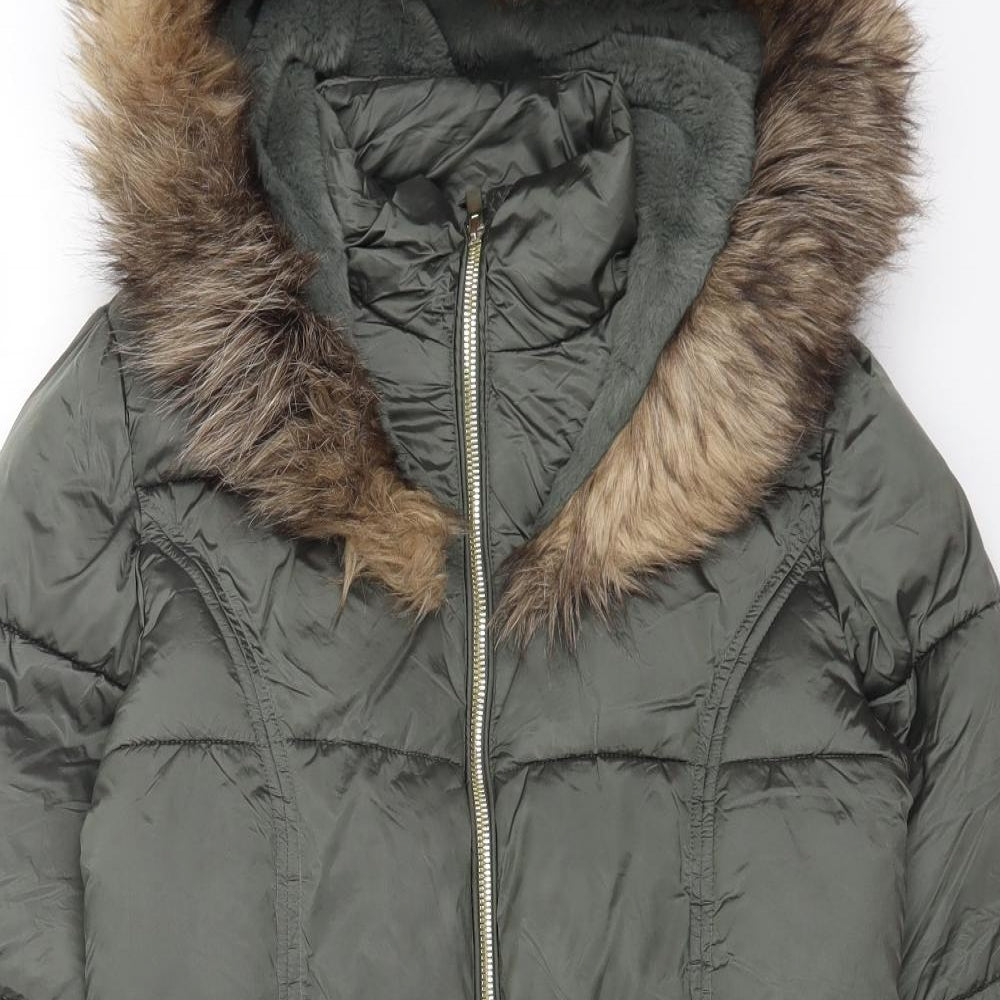 NEXT Girls Green Parka Coat Size 12 Years Zip