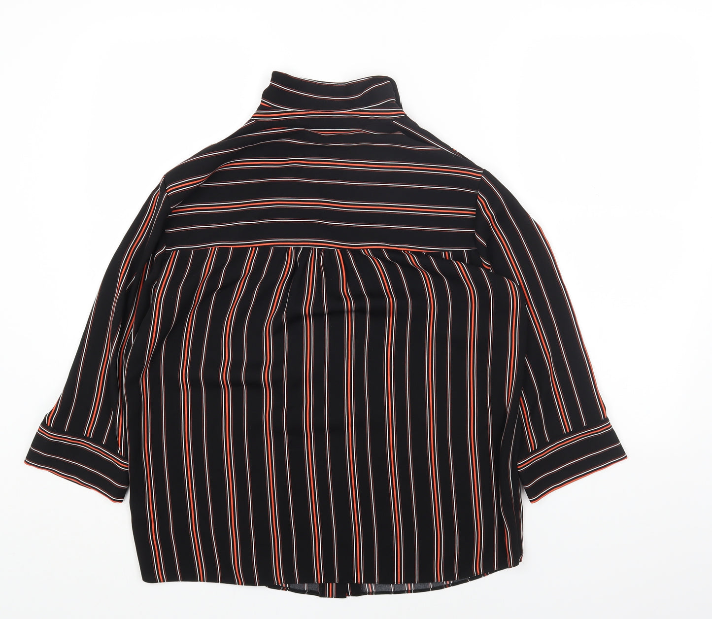 F&F Womens Black Striped Polyester Basic Button-Up Size 12 Collared