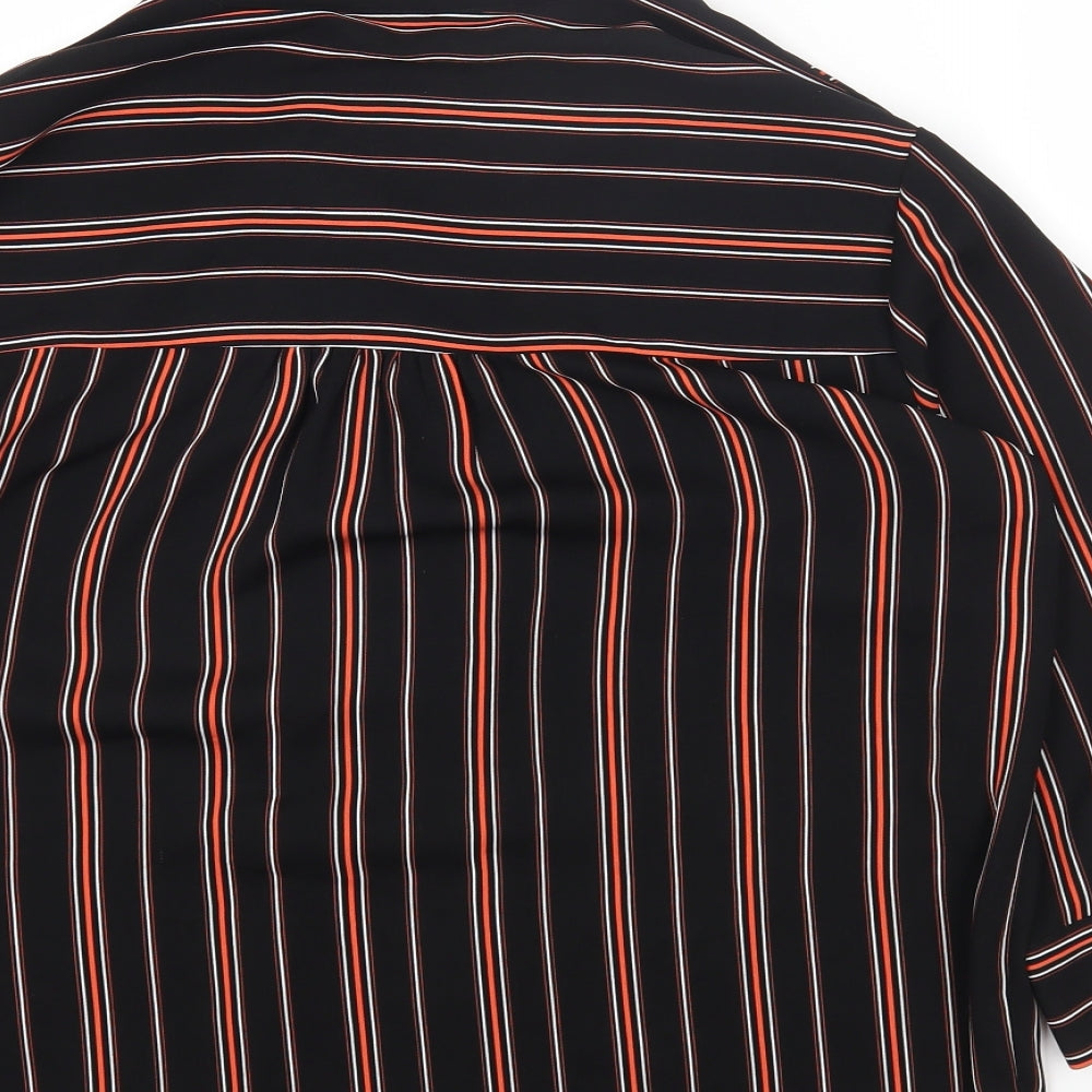 F&F Womens Black Striped Polyester Basic Button-Up Size 12 Collared