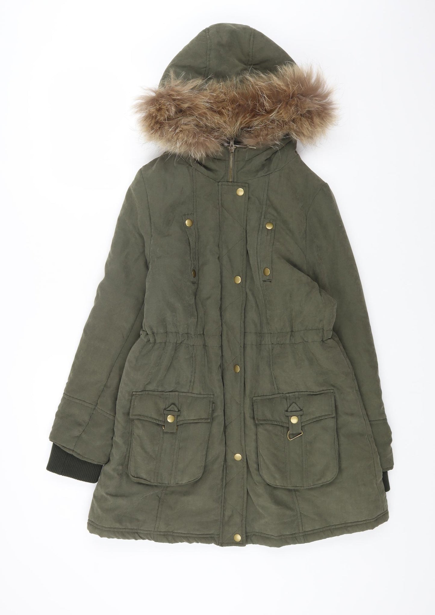 CUMAR Womens Green Parka Coat Size M Buckle