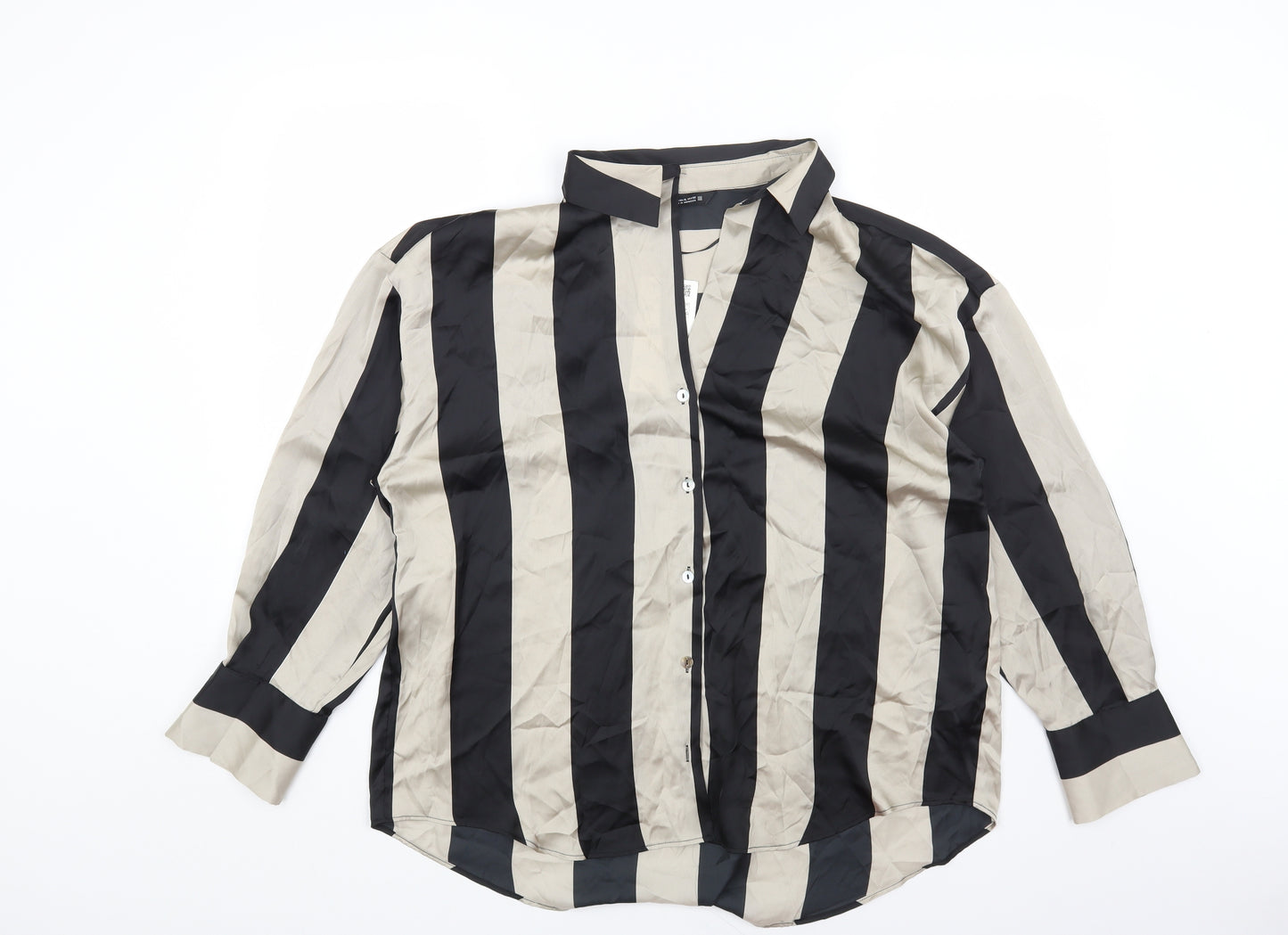 Zara Womens Multicoloured Striped Polyester Basic Button-Up Size XL Collared