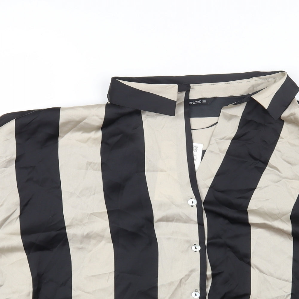 Zara Womens Multicoloured Striped Polyester Basic Button-Up Size XL Collared