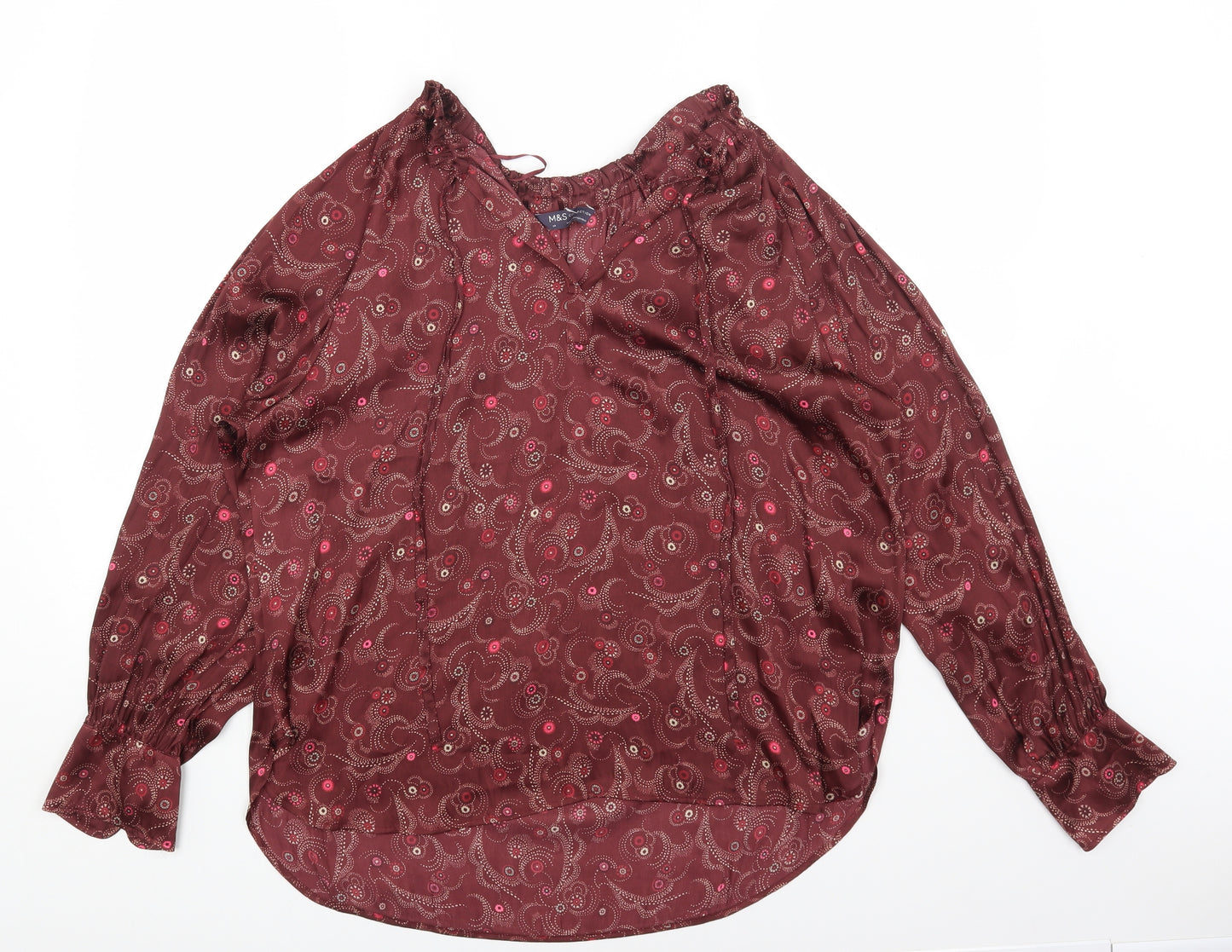 Marks and Spencer Womens Multicoloured Geometric Polyester Basic Blouse Size 14 V-Neck