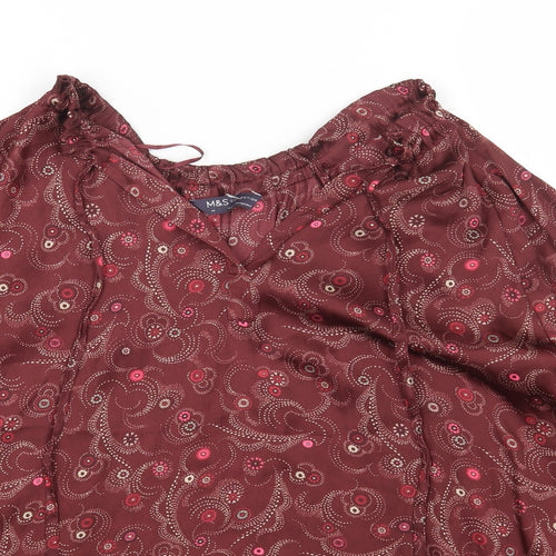 Marks and Spencer Womens Multicoloured Geometric Polyester Basic Blouse Size 14 V-Neck