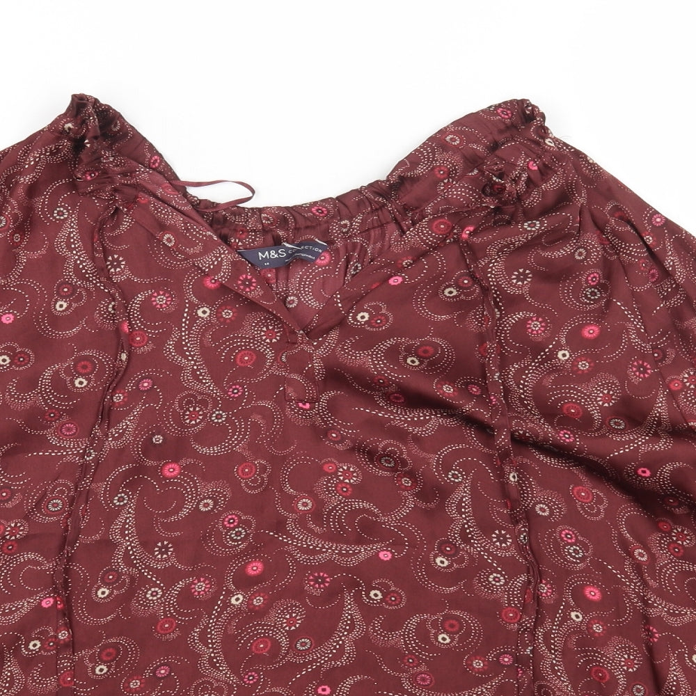 Marks and Spencer Womens Multicoloured Geometric Polyester Basic Blouse Size 14 V-Neck