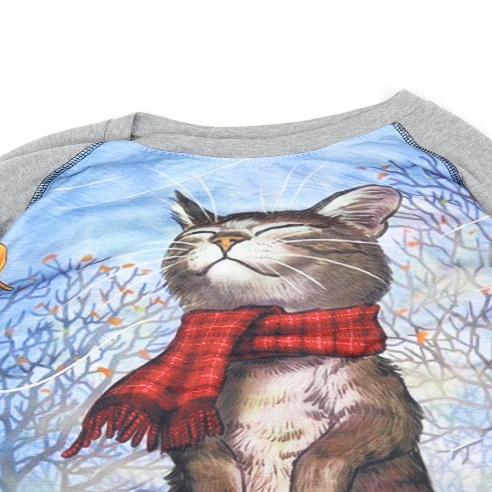 Preworn Mens Grey Polyester Pullover Sweatshirt Size 3XL - Cat Print