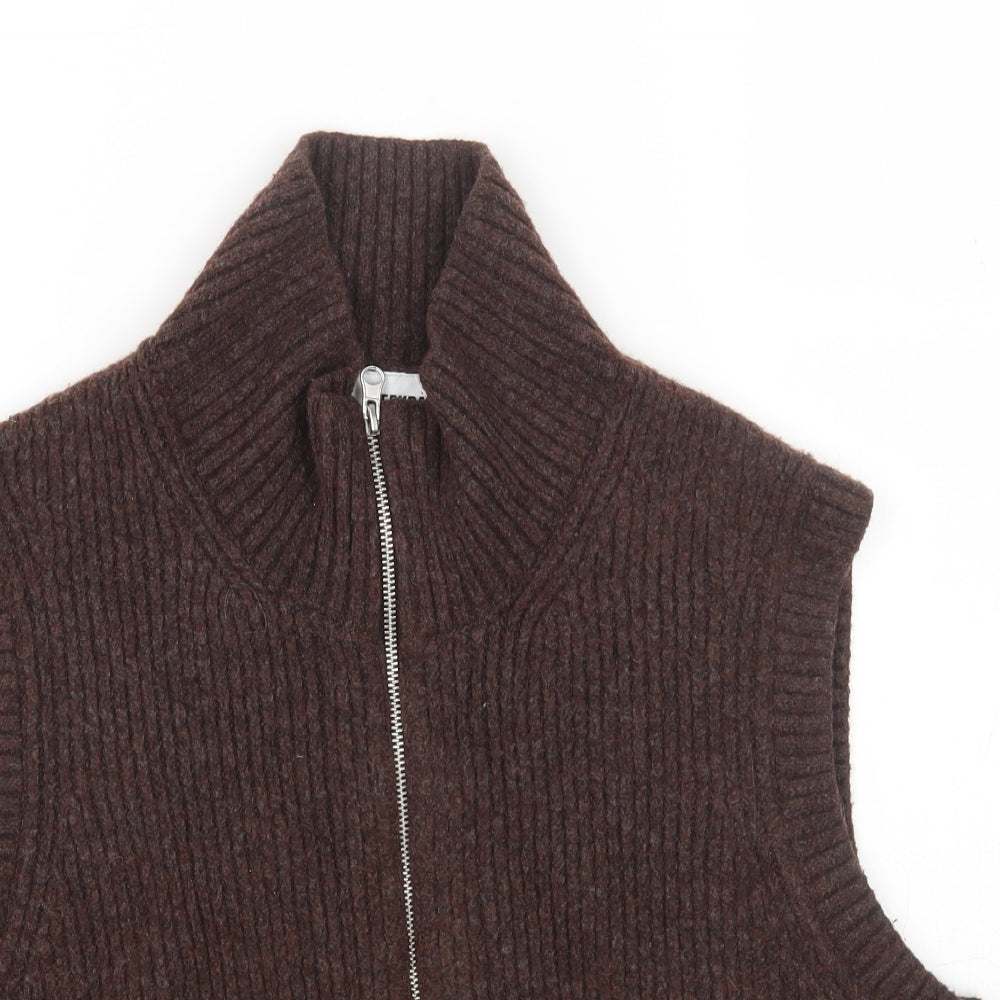 Weekday Womens Brown High Neck Polyamide Vest Jumper Size M