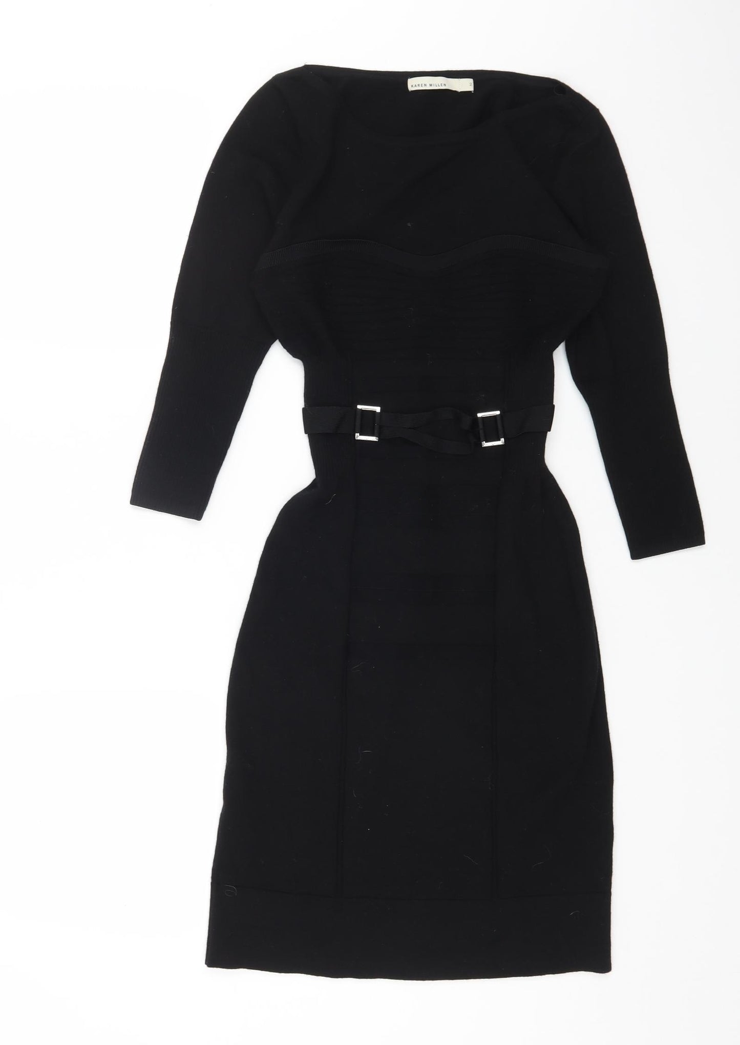 Karen Miller Womens Black Wool A-Line Size 2XS Round Neck Pullover