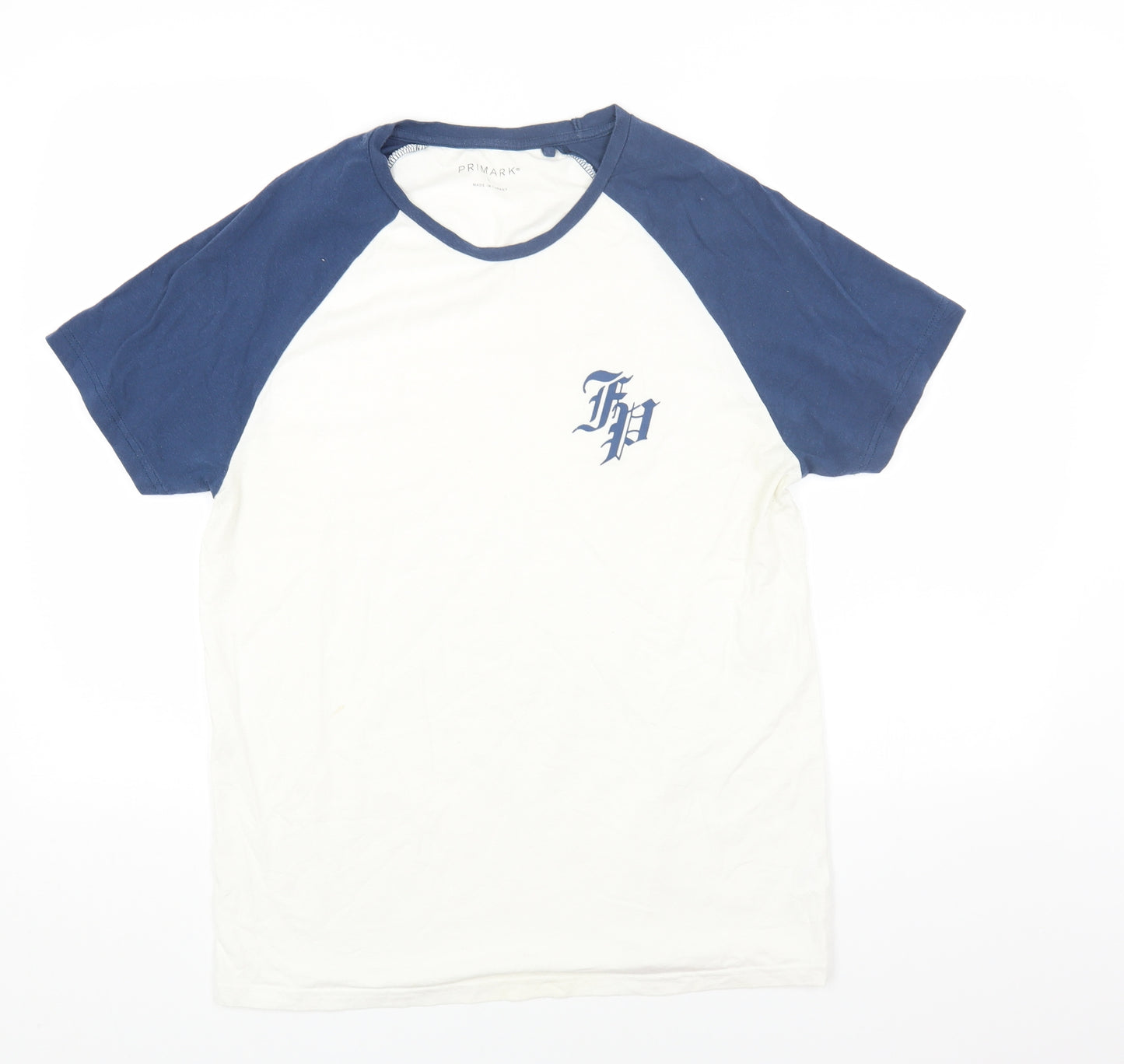 Primark Mens White Cotton T-Shirt Size L Round Neck