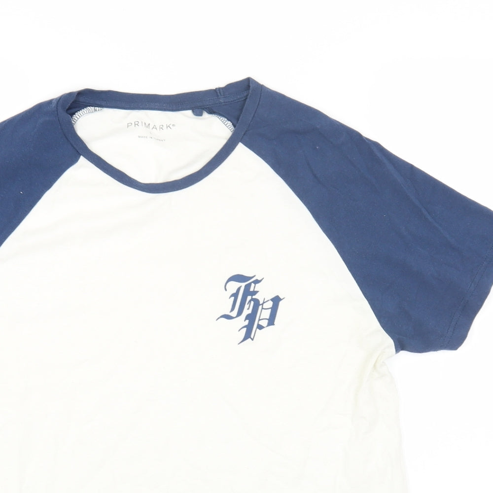 Primark Mens White Cotton T-Shirt Size L Round Neck
