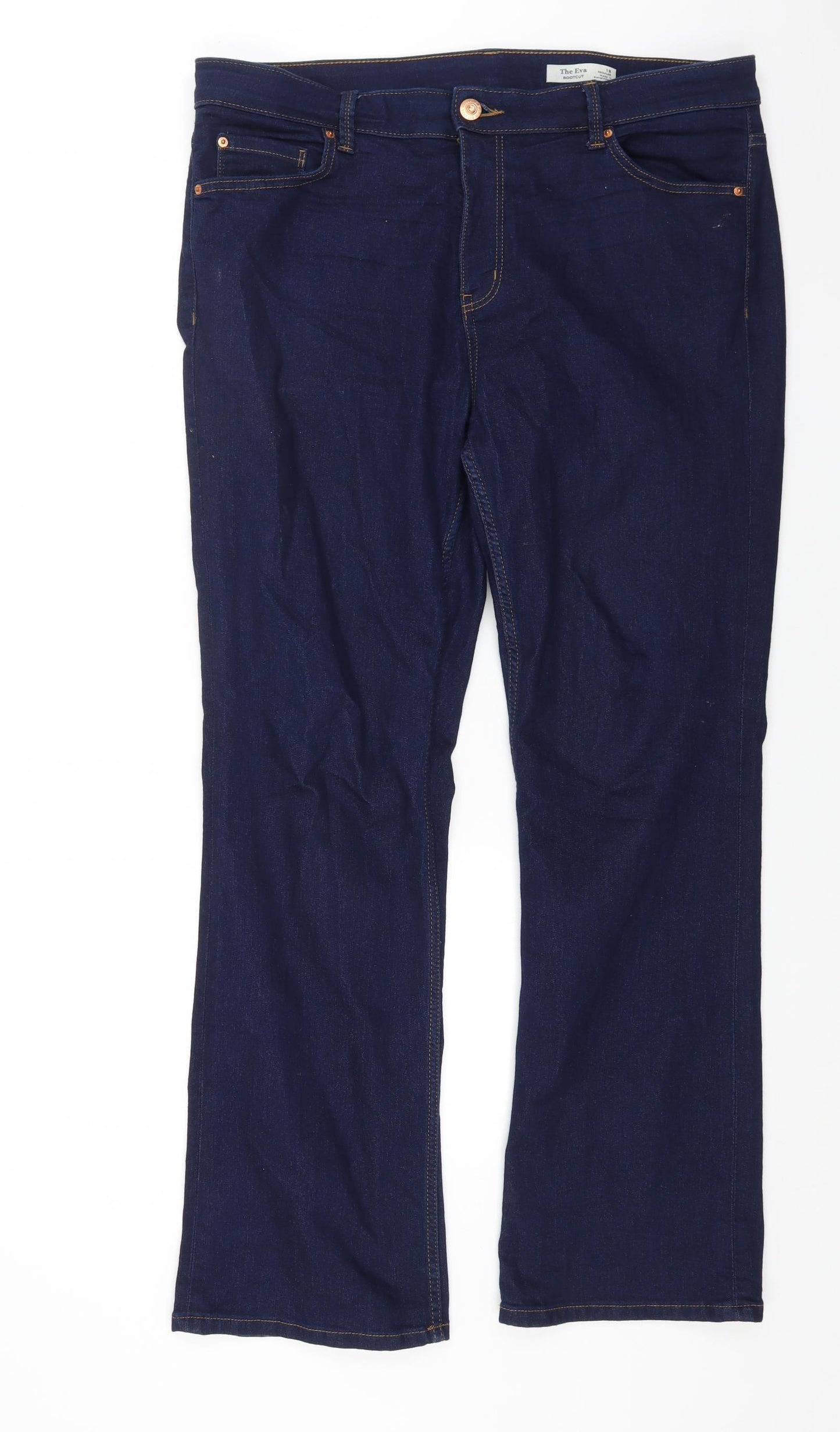 Marks and Spencer Womens Blue Cotton Bootcut Jeans Size 18 L29 in Regular Button
