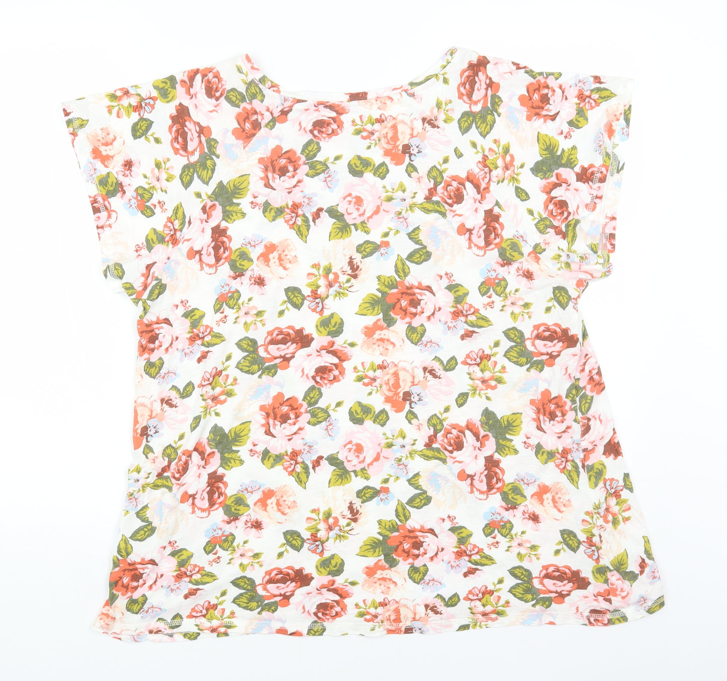 TU Womens White Floral Cotton Basic Blouse Size 16 Round Neck