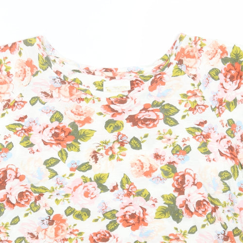 TU Womens White Floral Cotton Basic Blouse Size 16 Round Neck