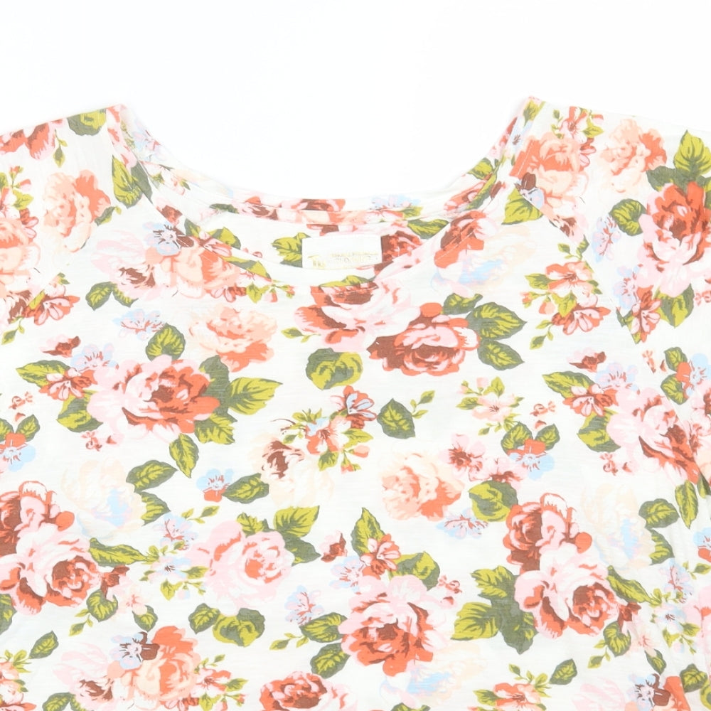 TU Womens White Floral Cotton Basic Blouse Size 16 Round Neck