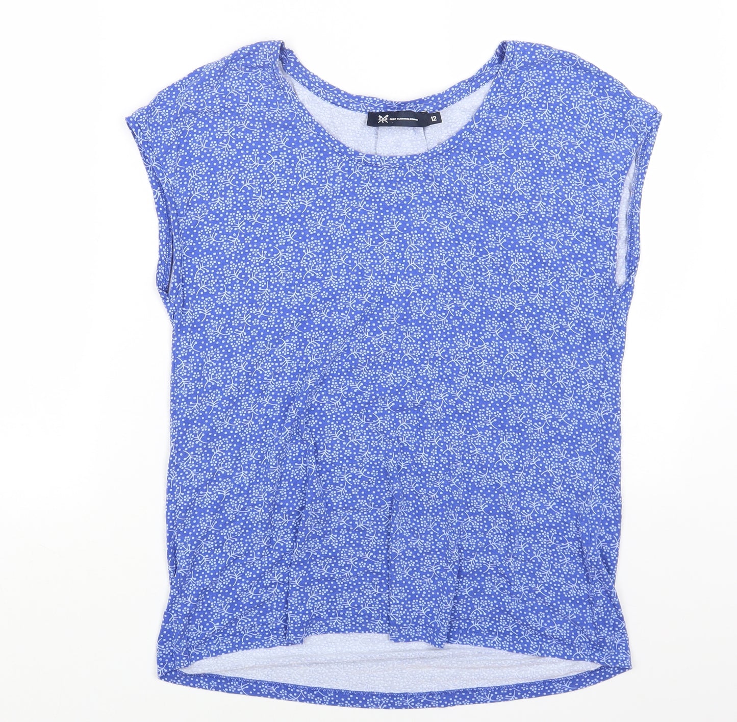 Crew Clothing Womens Blue Geometric Viscose Basic T-Shirt Size 12 Boat Neck