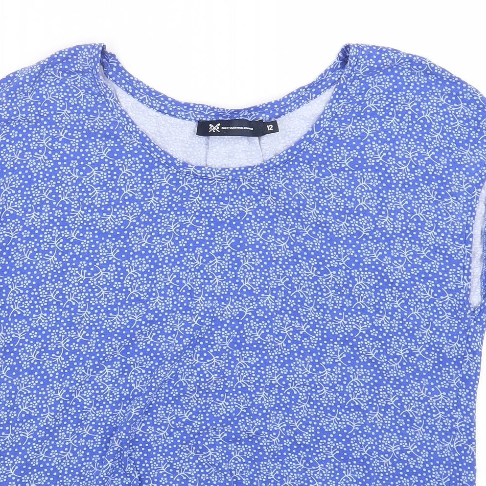 Crew Clothing Womens Blue Geometric Viscose Basic T-Shirt Size 12 Boat Neck
