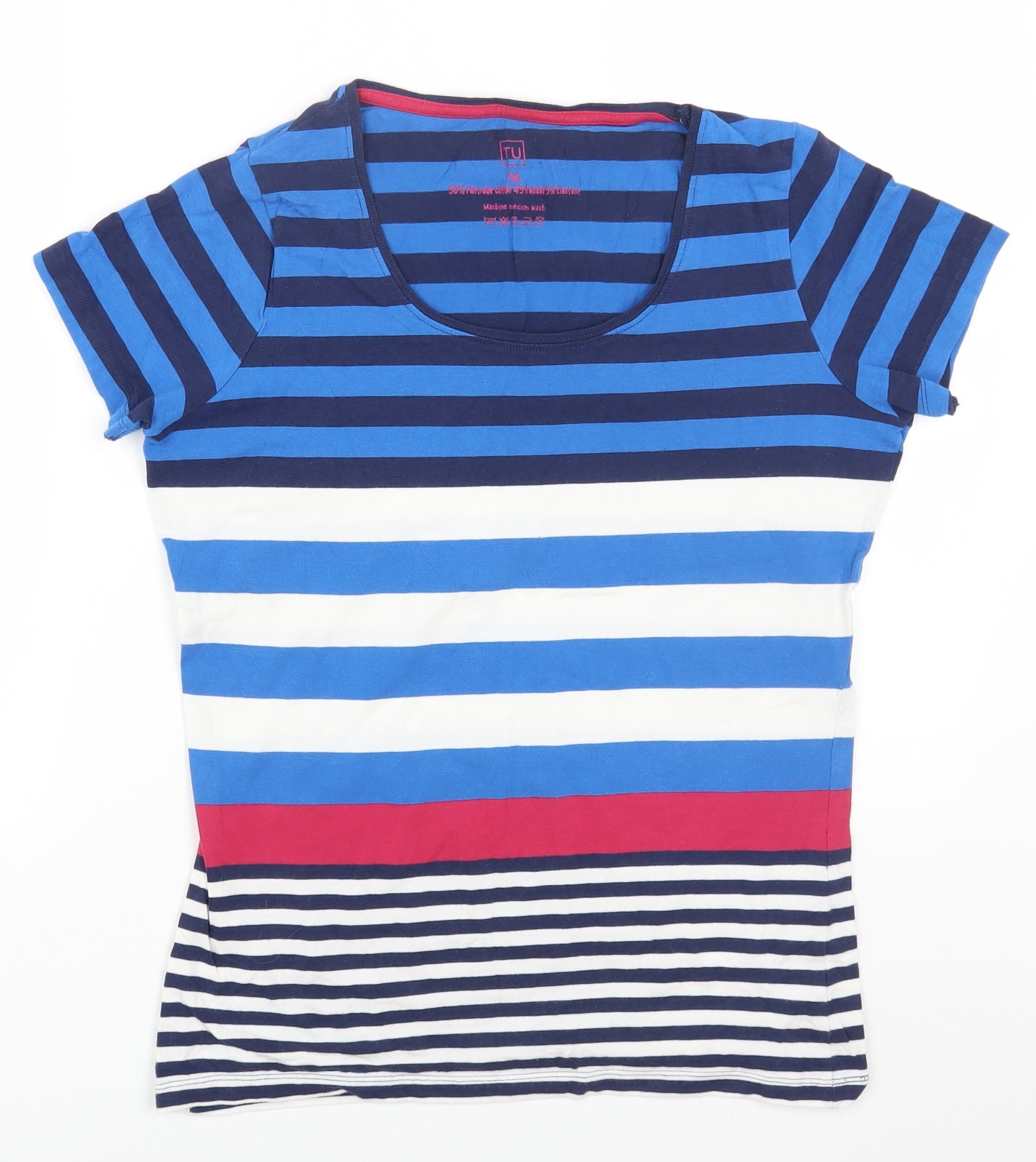 TU Womens Multicoloured Striped Cotton Basic T-Shirt Size 16 Scoop Neck