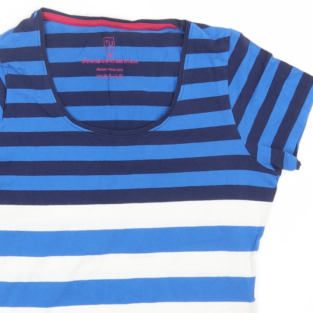 TU Womens Multicoloured Striped Cotton Basic T-Shirt Size 16 Scoop Neck