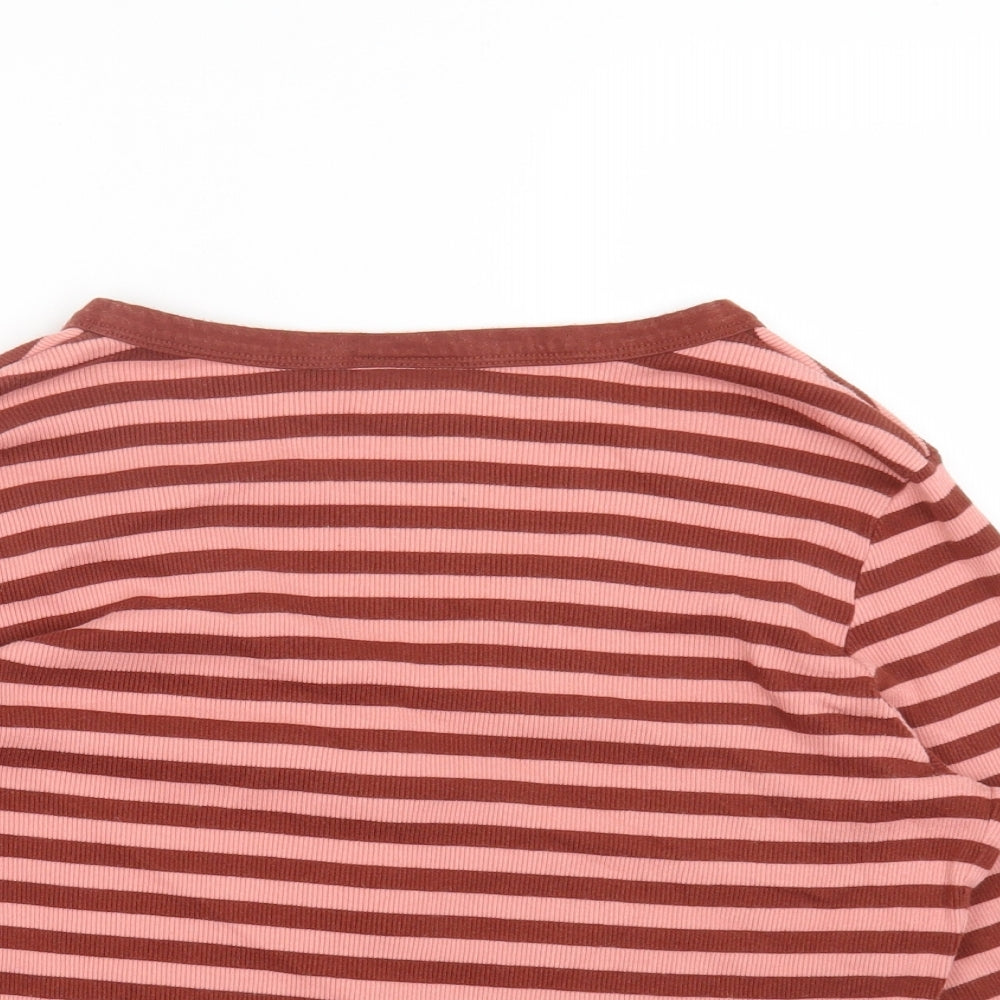 NEXT Womens Pink Striped Cotton Basic T-Shirt Size 18 Round Neck