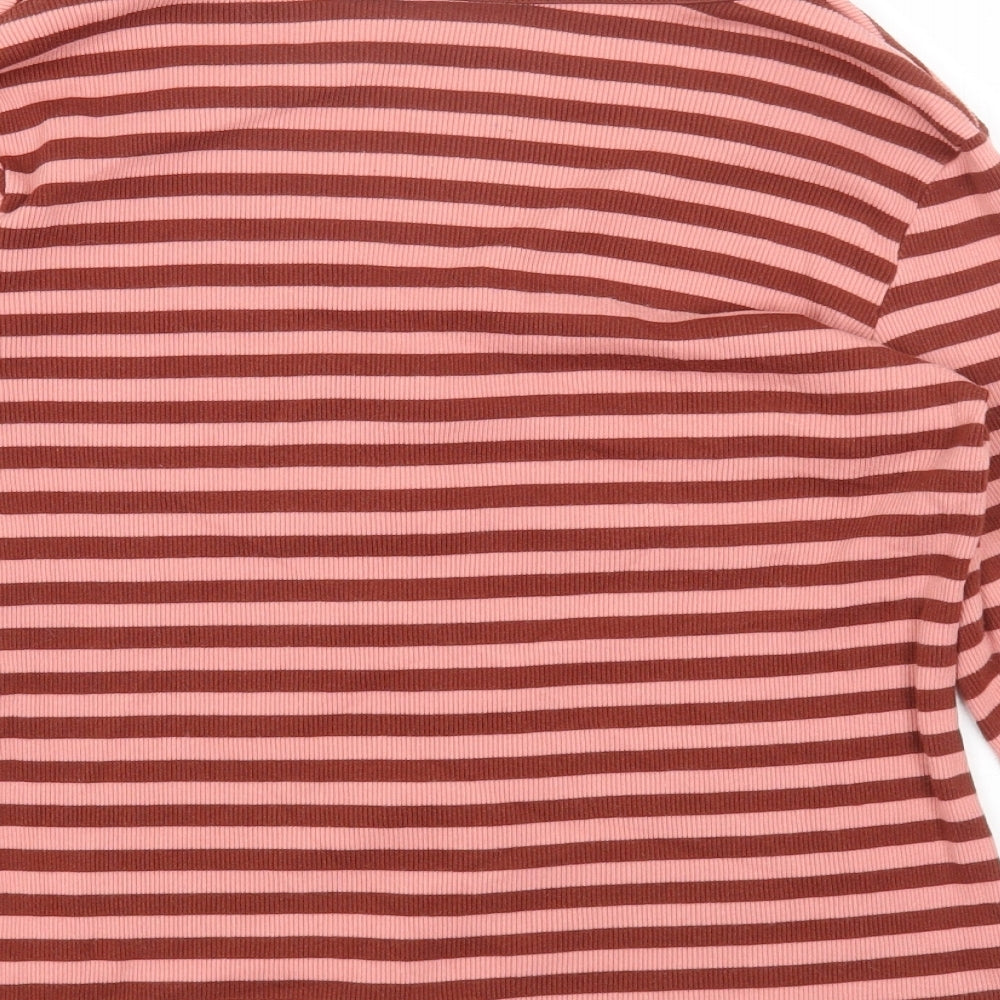 NEXT Womens Pink Striped Cotton Basic T-Shirt Size 18 Round Neck