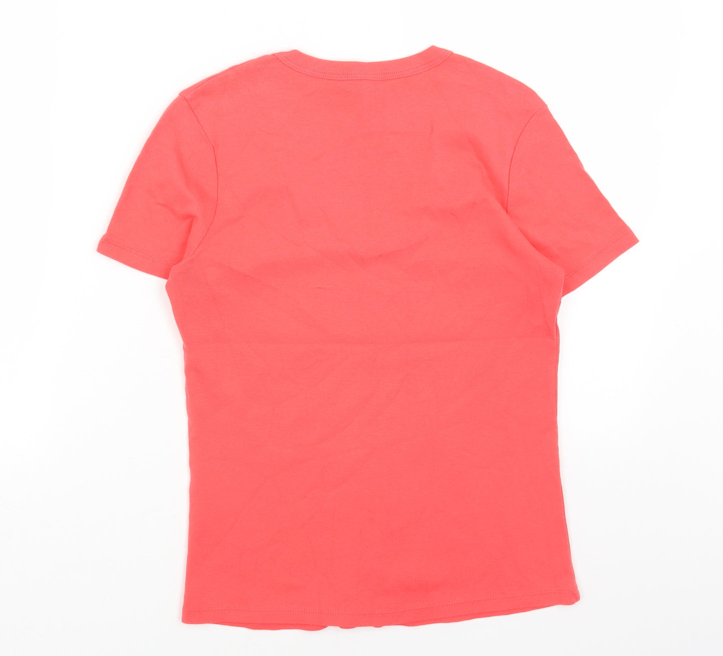 Marks and Spencer Womens Pink Cotton Basic T-Shirt Size 12 V-Neck