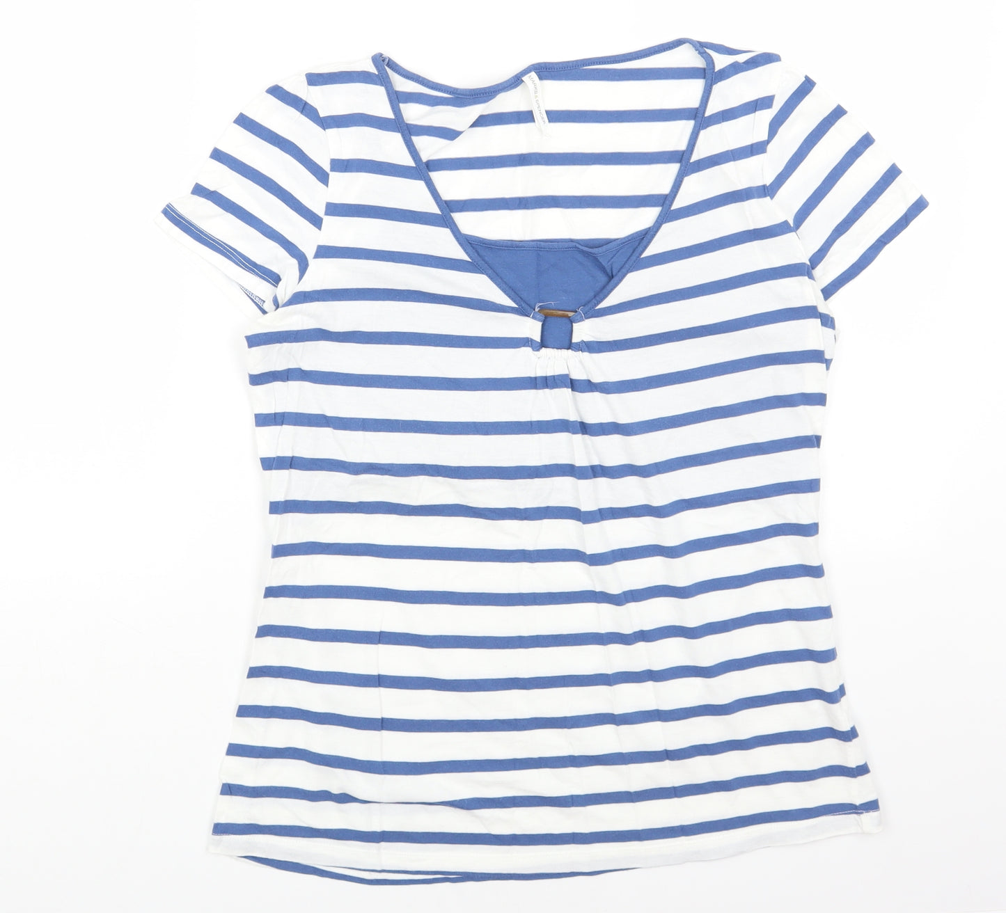 Marks and Spencer Womens White Striped Cotton Basic T-Shirt Size 16 Scoop Neck