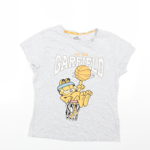 Primark Womens Grey Cotton Basic T-Shirt Size 6 Crew Neck - Garfield