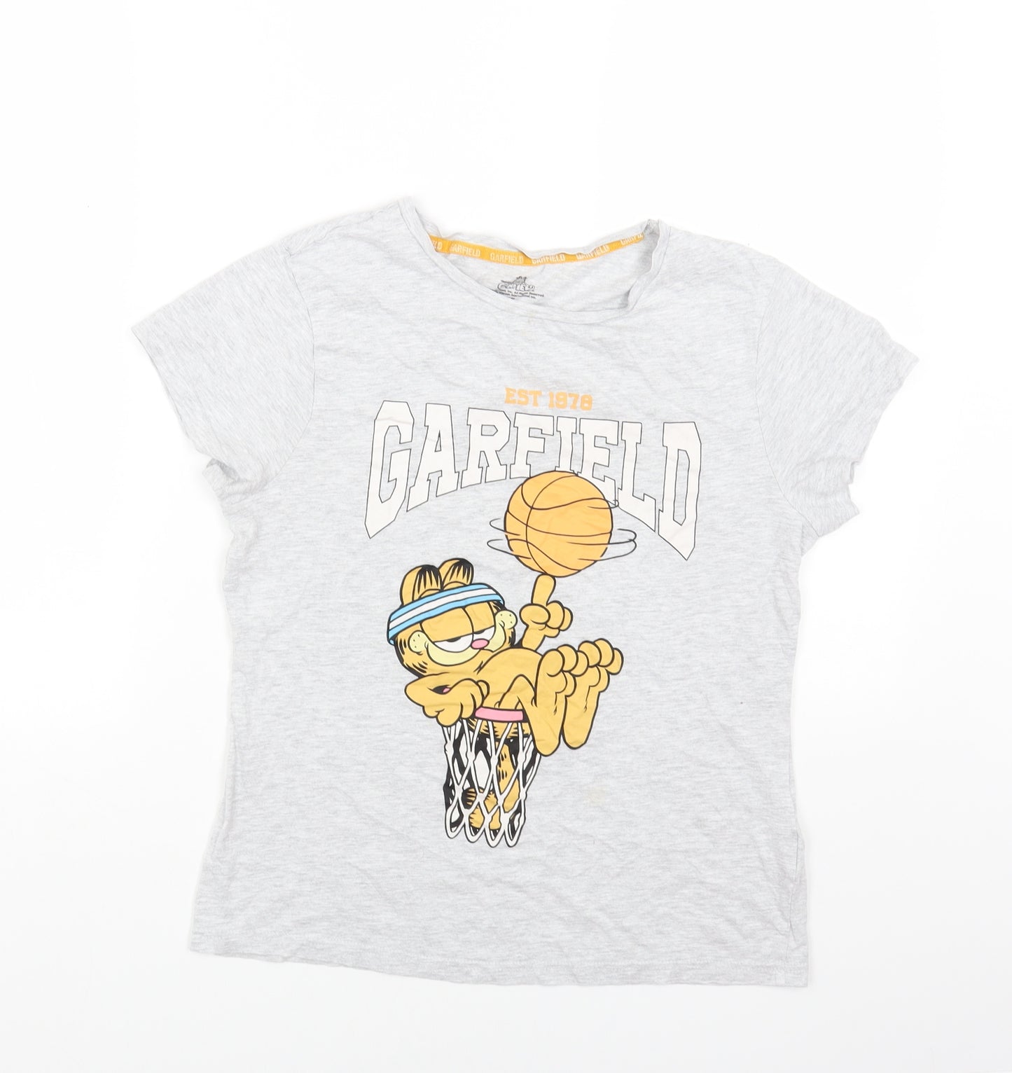 Primark Womens Grey Cotton Basic T-Shirt Size 6 Crew Neck - Garfield