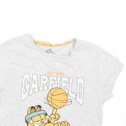 Primark Womens Grey Cotton Basic T-Shirt Size 6 Crew Neck - Garfield