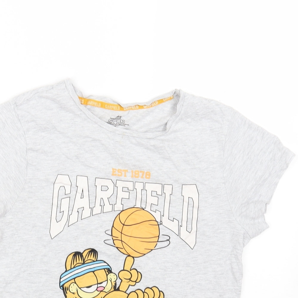 Primark Womens Grey Cotton Basic T-Shirt Size 6 Crew Neck - Garfield