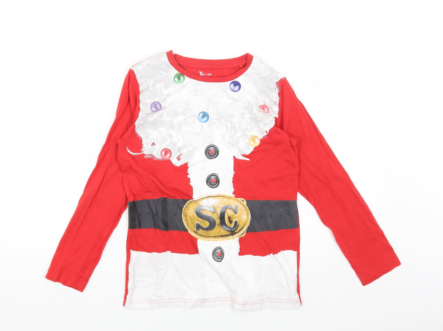 TU Boys Red Cotton Basic T-Shirt Size 10 Years Round Neck Pullover - Santa Claus