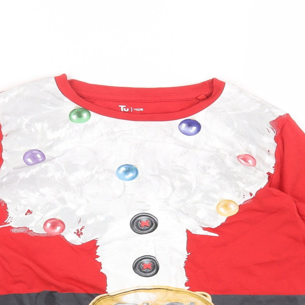 TU Boys Red Cotton Basic T-Shirt Size 10 Years Round Neck Pullover - Santa Claus