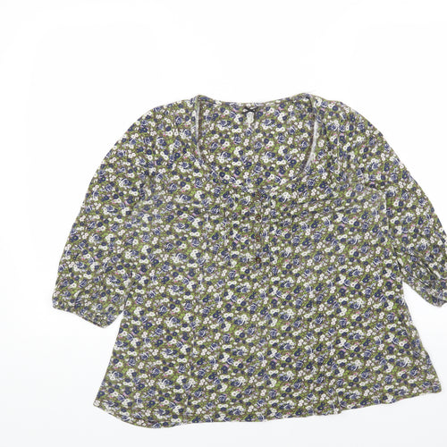 NEXT Womens Green Floral Cotton Basic Blouse Size 14 Scoop Neck
