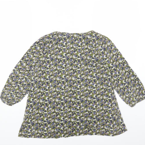 NEXT Womens Green Floral Cotton Basic Blouse Size 14 Scoop Neck