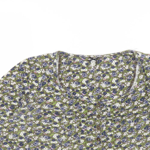 NEXT Womens Green Floral Cotton Basic Blouse Size 14 Scoop Neck