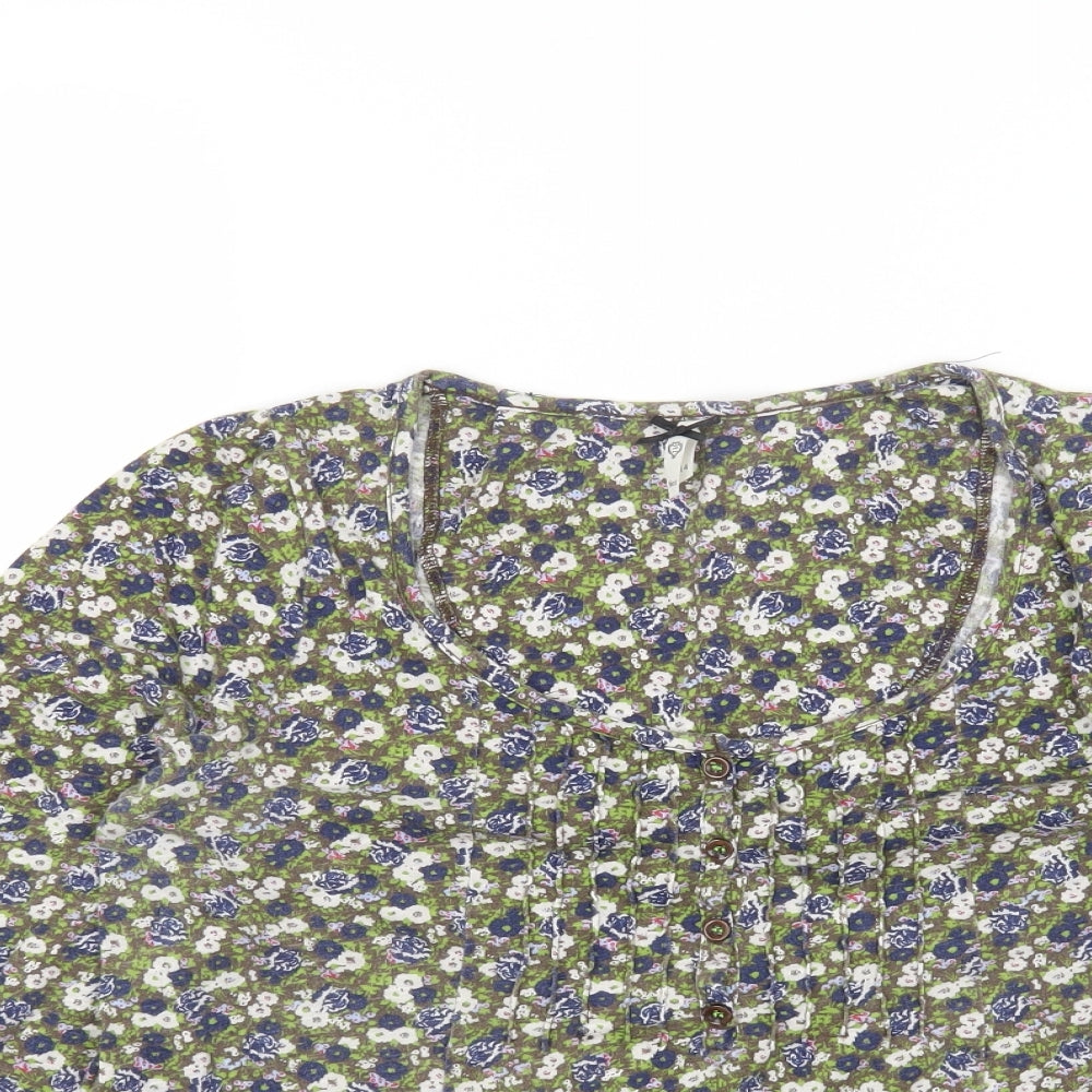 NEXT Womens Green Floral Cotton Basic Blouse Size 14 Scoop Neck
