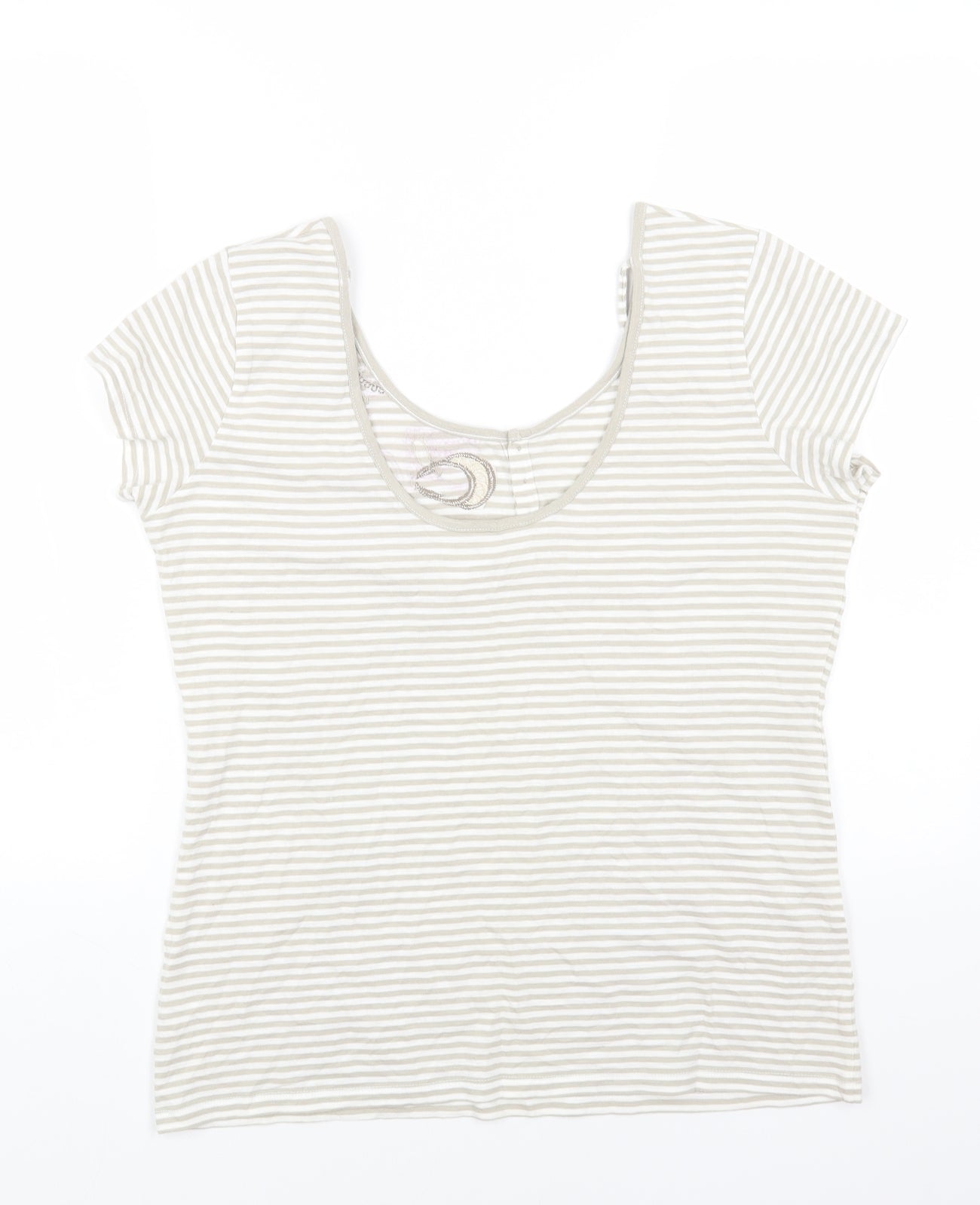 NEXT Womens Grey Striped Cotton Basic T-Shirt Size 16 Scoop Neck