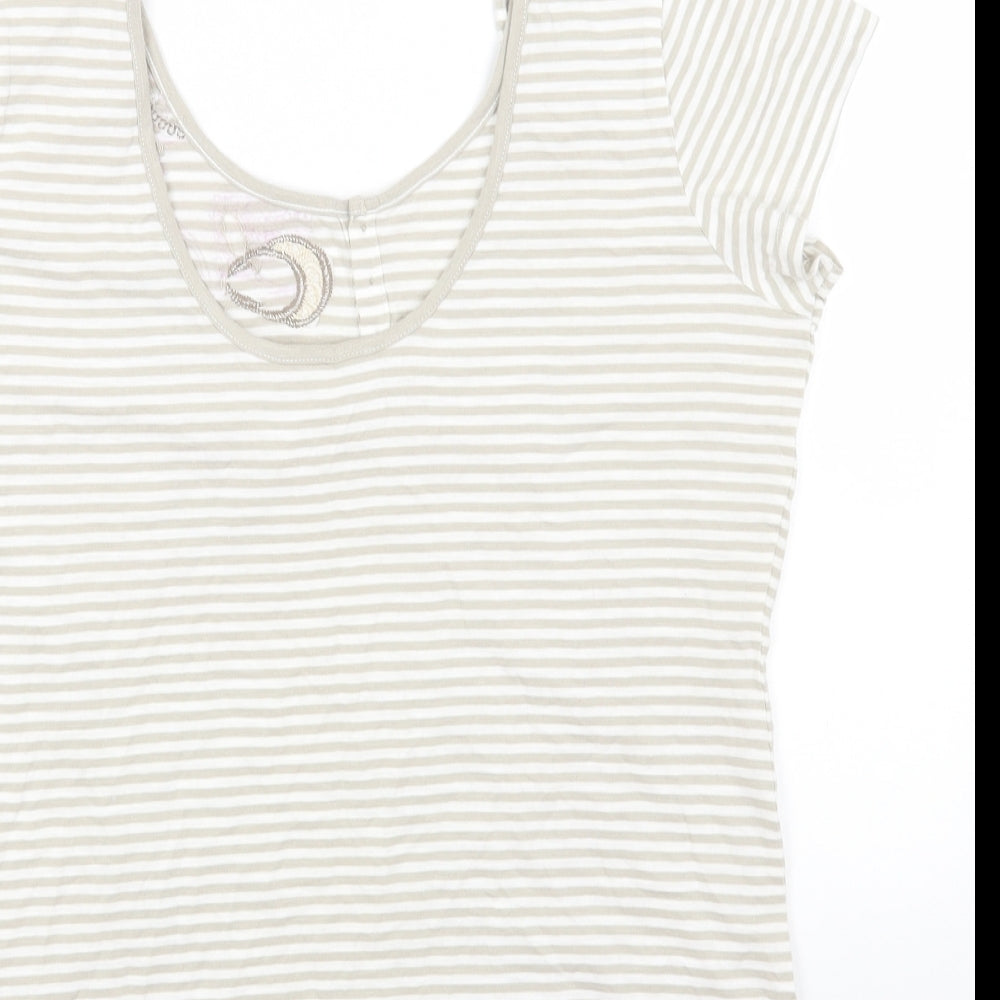 NEXT Womens Grey Striped Cotton Basic T-Shirt Size 16 Scoop Neck