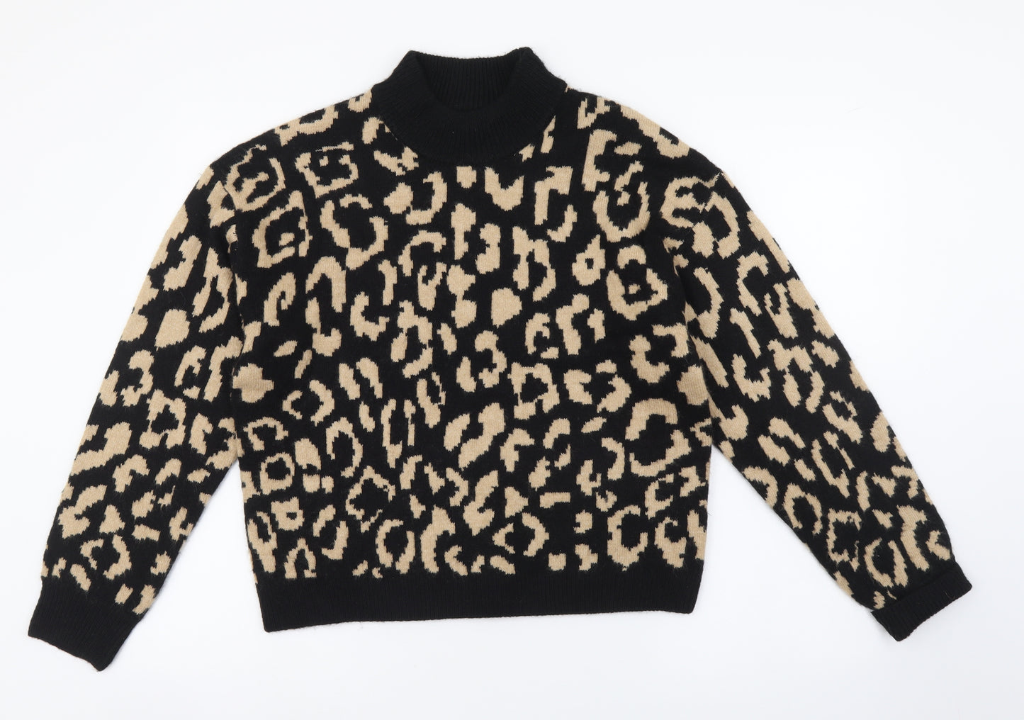New Look Womens Black Mock Neck Geometric Cotton Pullover Jumper Size S