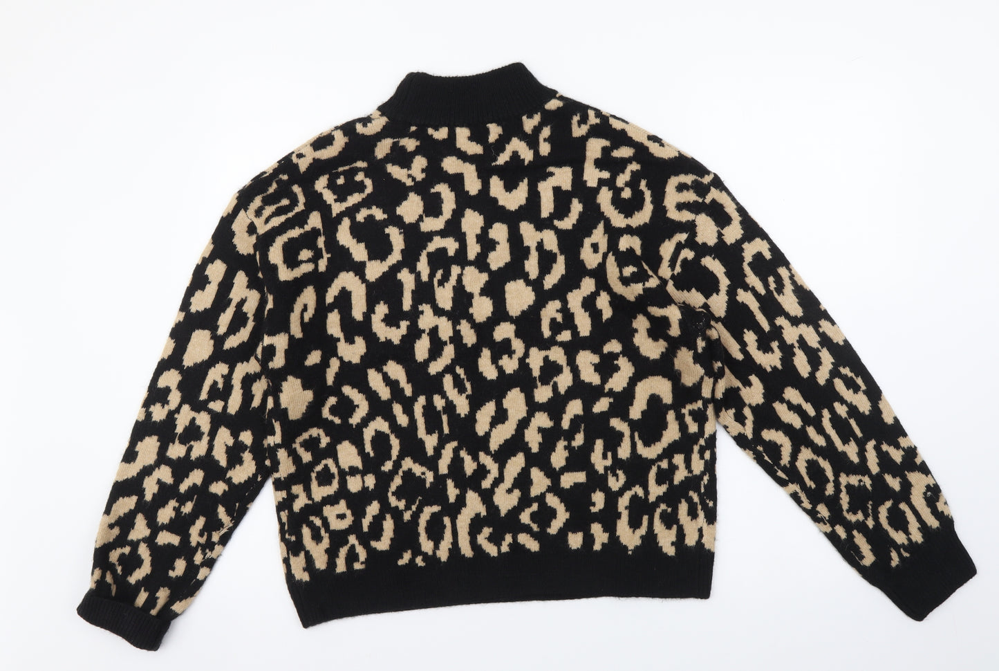 New Look Womens Black Mock Neck Geometric Cotton Pullover Jumper Size S