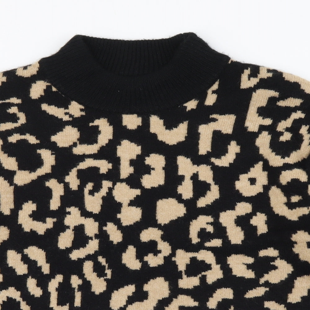 New Look Womens Black Mock Neck Geometric Cotton Pullover Jumper Size S