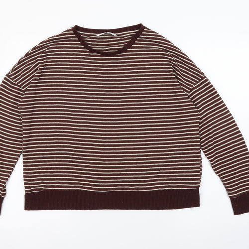 TU Womens Brown Round Neck Striped Viscose Pullover Jumper Size 12