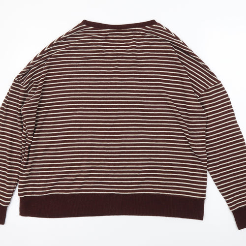 TU Womens Brown Round Neck Striped Viscose Pullover Jumper Size 12
