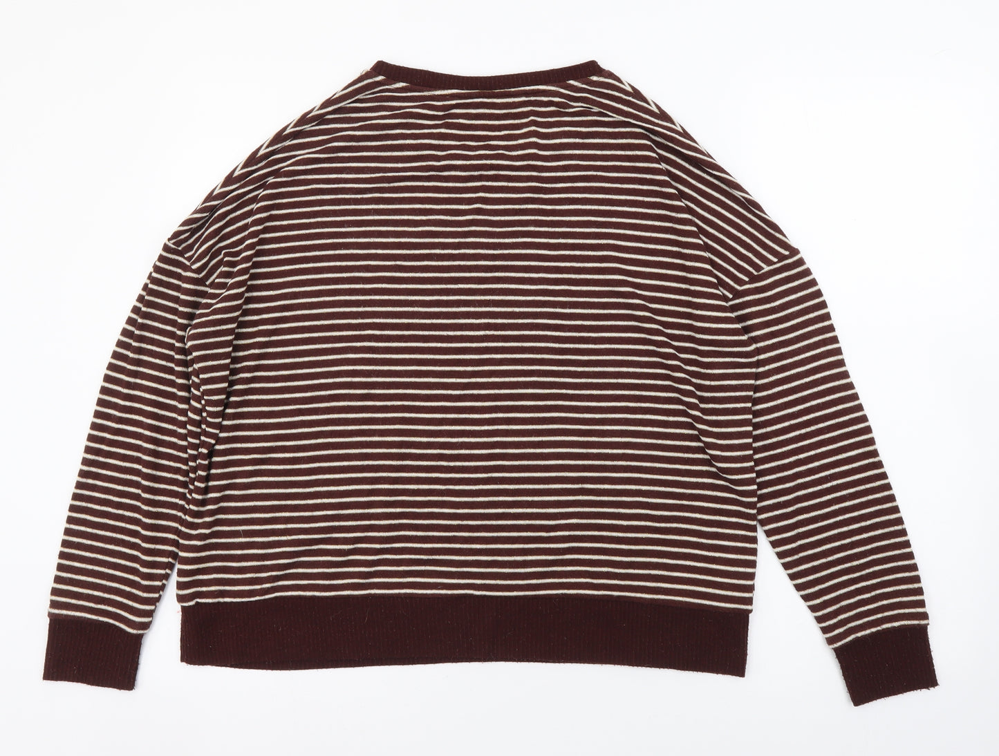 TU Womens Brown Round Neck Striped Viscose Pullover Jumper Size 12