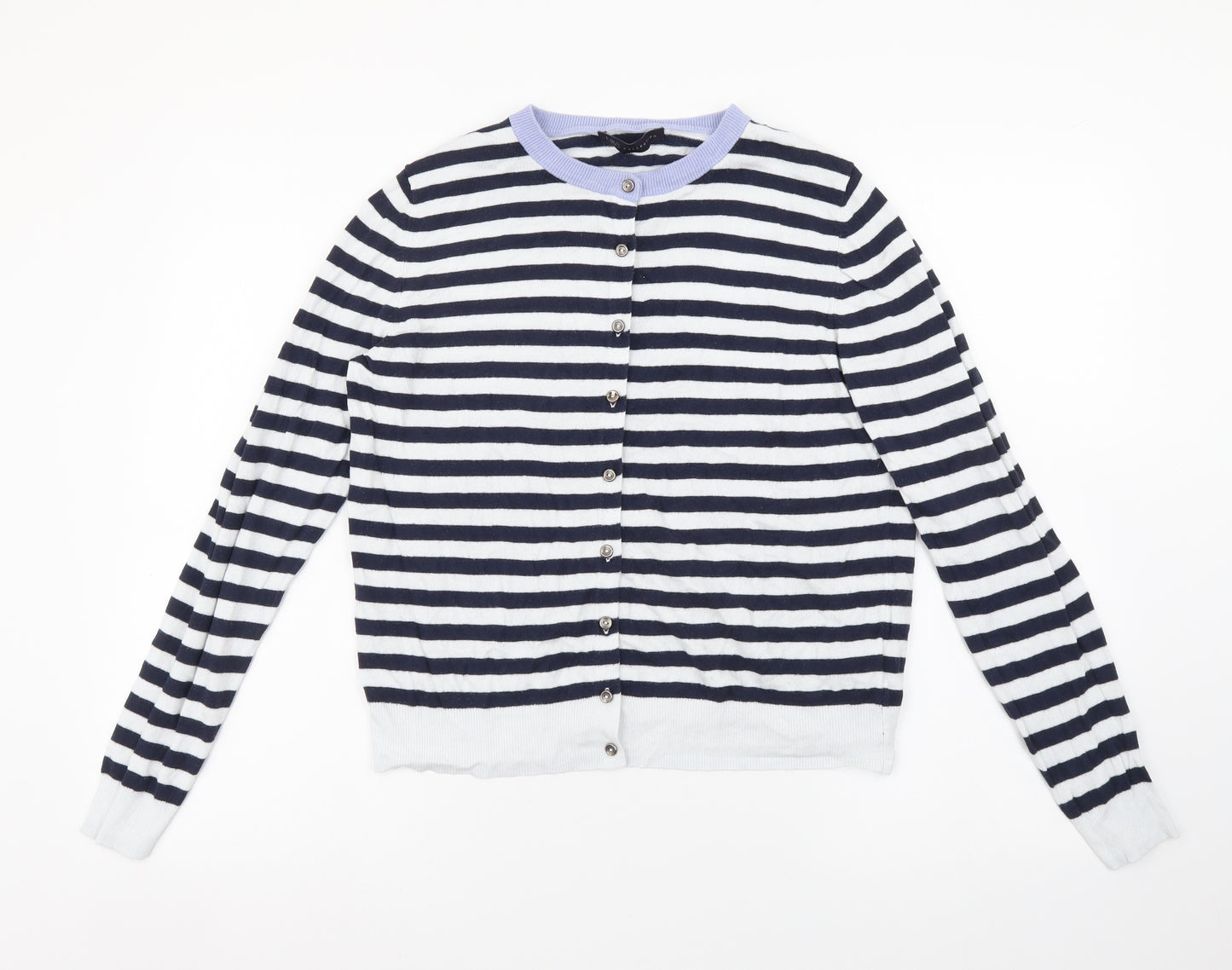 Marks and Spencer Womens Multicoloured Round Neck Striped Viscose Cardigan Jumper Size 16