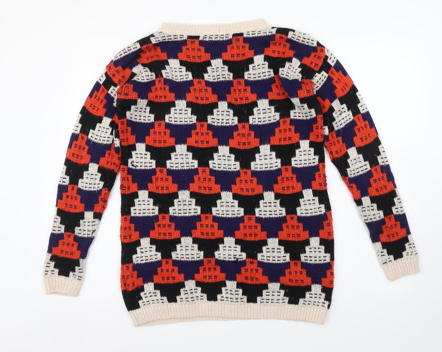 River Island Womens Multicoloured Round Neck Geometric Acrylic Pullover Jumper Size 6